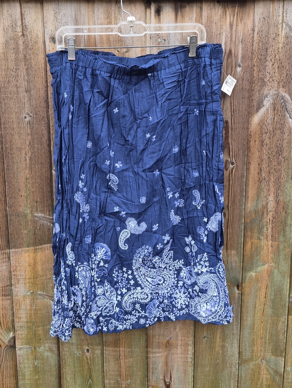Eddie Bauer Size Larde Navy Blue Paisley Midi Skirt - Picture 12 of 17